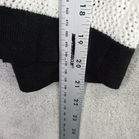 Womens August Silk Black & White Open Knit Cardigan Sweater Cotton Blend Size L - Picture 8 of 9